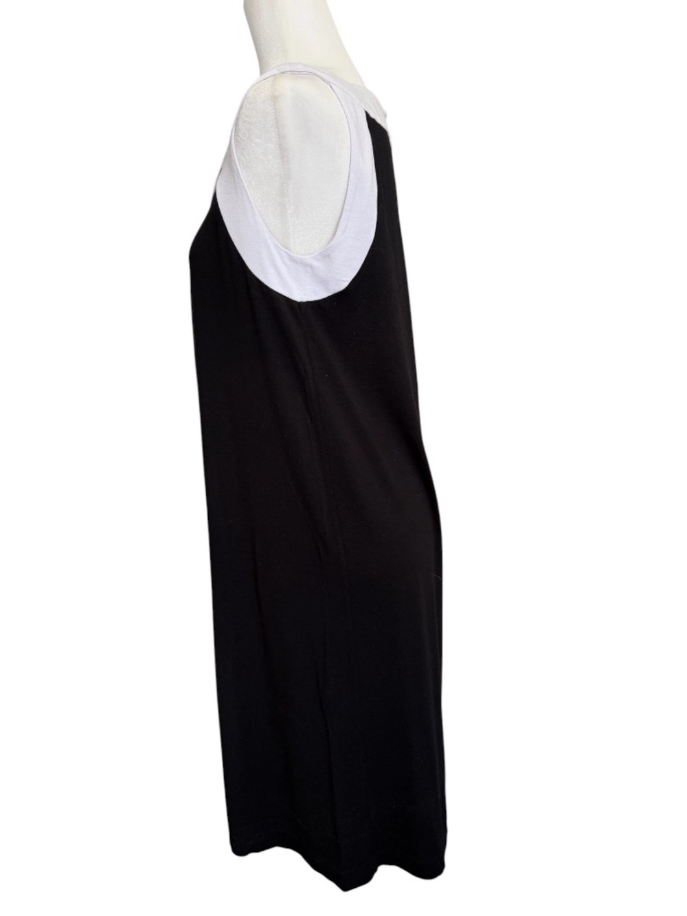 AK Anne Klein Shift Dress S Black White Sleeveless Pleated Stretch Career Resort - Picture 4 of 9